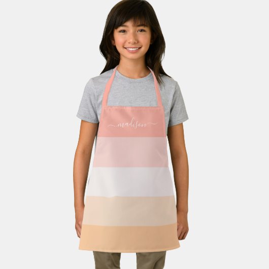 Modern wazig roze gestript script naam kinder scho schort (Insitu)