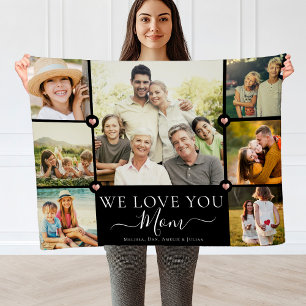 Modern We Love You Mam Familie Fotocollage Fleece Deken