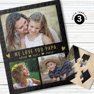 Modern We Love You Papa 3 Foto Collage Zwart Legpuzzel