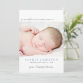 Modern we zijn 'Baby Boy' Foto Blue Birth Aankondiging (Staand voorkant)