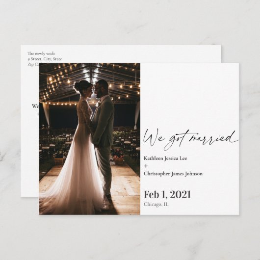 Modern We zijn getrouwd verrassing aankondiging Fo Briefkaart (Voorkant / Achterkant)