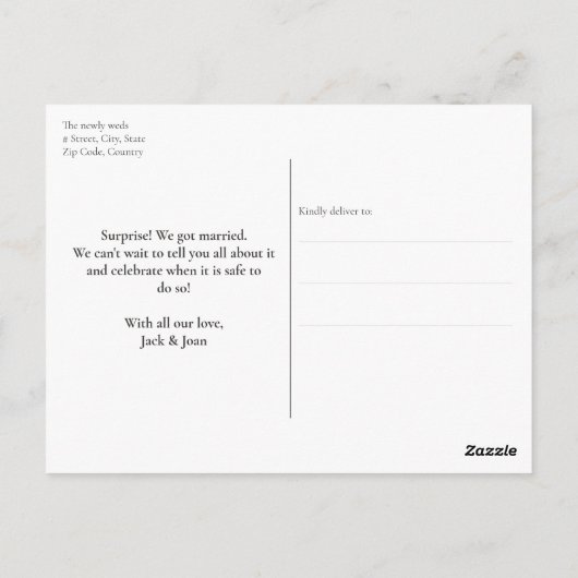 Modern We zijn getrouwd verrassing aankondiging Fo Briefkaart (Achterkant)