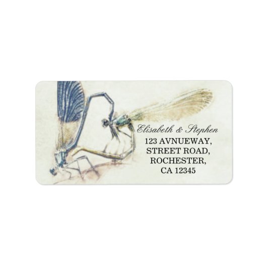 Modern Weddenschap Dragonfly Mating Love Heart Etiket (Voorkant)