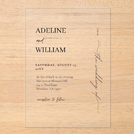 Modern Wedding Acrylic Elegant Invitation  (Recto)