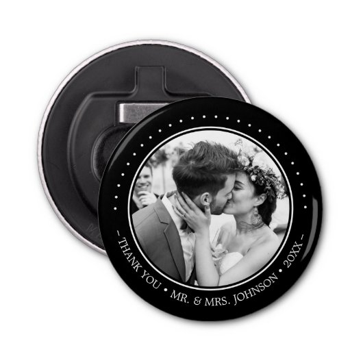 Modern Wedding Bedankt Foto Button Flesopener (Voorkant)