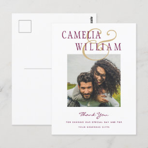 Modern Wedding Berry Wine Gold DANK JE FOTO Briefkaart