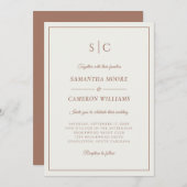 Modern Wedding Classic Monogram Crème & Bruin Kaart (Voorkant / Achterkant)