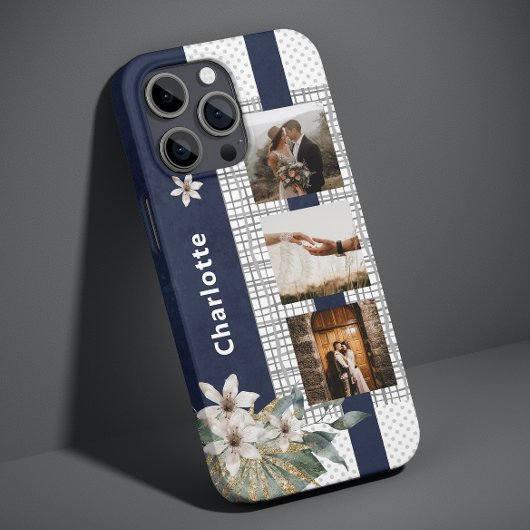 Modern Wedding Couple Foto gepersonaliseerd Floral Case-Mate iPhone Case