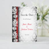 Modern Wedding Damask in White, Black and Red Save The Date (Staand voorkant)