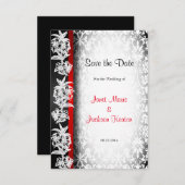 Modern Wedding Damask in White, Black and Red Save The Date (Voorkant / Achterkant)