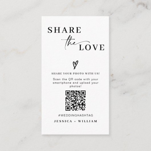 Modern Wedding Deel de liefde QR Code Informatiekaartje (Voorkant)