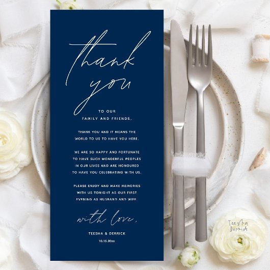 Modern Wedding Dinner Place Setting Thank You Card Programma