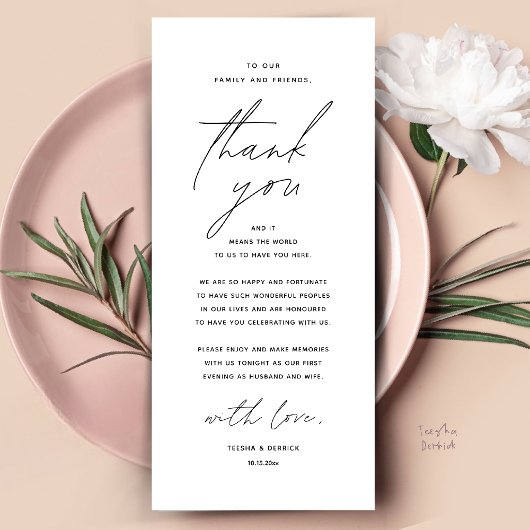 Modern Wedding Dinner Place Setting Thank You Card Programma