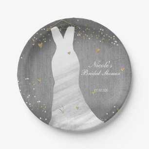 Modern Wedding Dress Confetti Hearts Vrijgezellenf Papieren Bordje