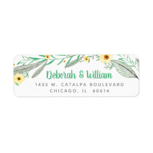 Modern Wedding Floral Flower Green Leaf Wreath Etiket