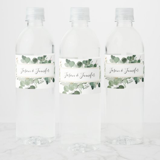 Modern Wedding Greenery Custom Couple Names Waterfles Etiket (Flessen)