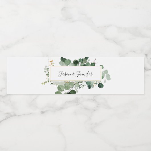 Modern Wedding Greenery Custom Couple Names Waterfles Etiket (Enkel label)