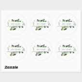 Modern Wedding Greenery Custom Couple Names White Ronde Sticker (Vel)