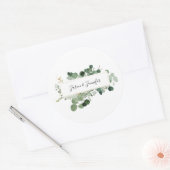 Modern Wedding Greenery Custom Couple Names White Ronde Sticker (Envelop)