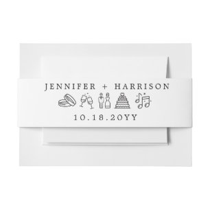 Modern Wedding Icons Cute Black White Uitnodigingen Wikkel