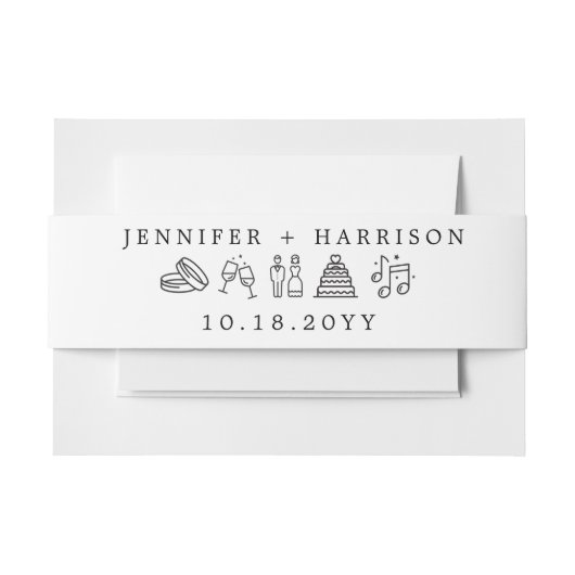 Modern Wedding Icons Cute Black White Uitnodigingen Wikkel (Voorkant Voorbeeld)