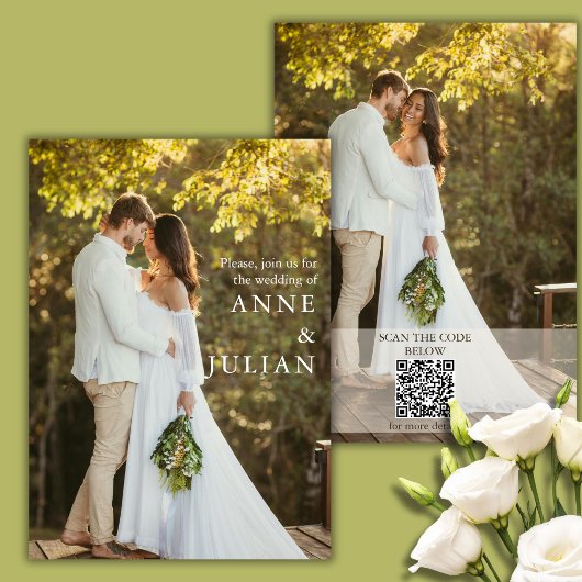 Modern Wedding invitation with 2 photos & QR Code