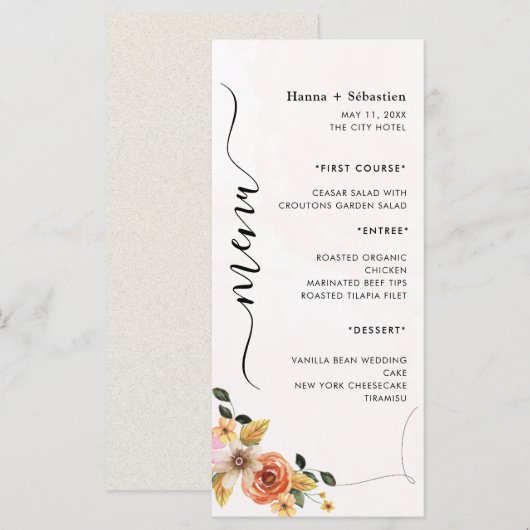Modern  Wedding Menu (Devant / Derrière)