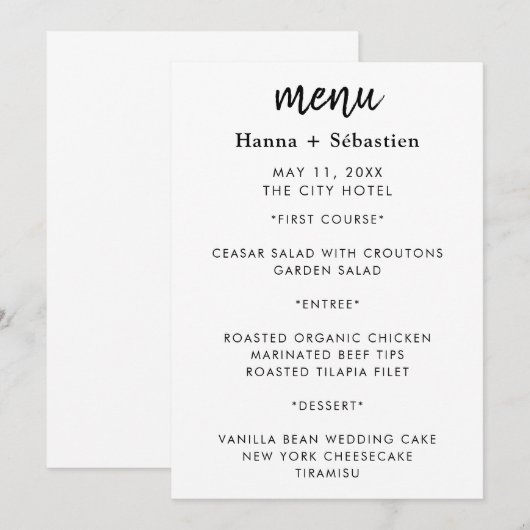 Modern Wedding Menu (Voorkant / Achterkant)