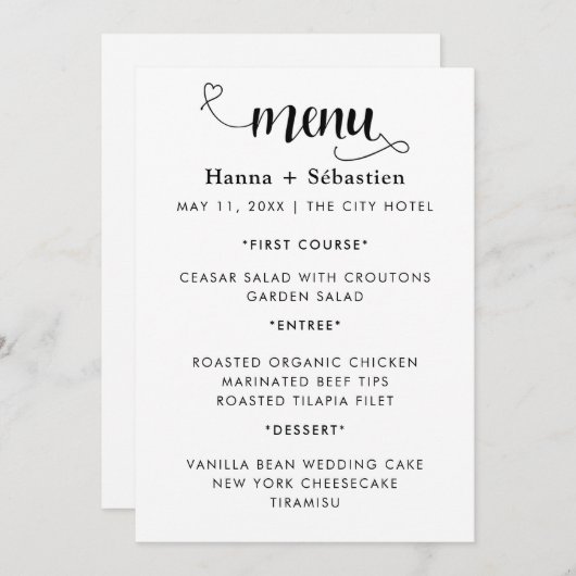Modern  Wedding Menu (Devant / Derrière)