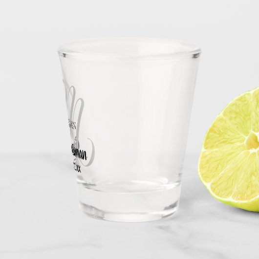 Modern Wedding Monogram Elegant Groomsman Shot Glas (Rechts)