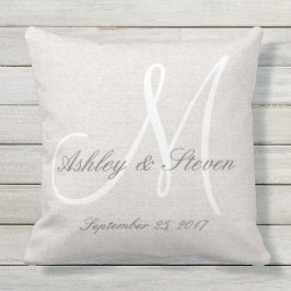 Modern Wedding Monogram Rustic Linen Kijk Buitenkussen