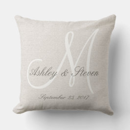 Modern Wedding Monogram Rustic Linen Kijk Buitenkussen