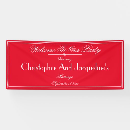 Modern Wedding Party Script Romantisch Rood Welkom Spandoek (Horizontaal)