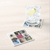 Modern Wedding Photo Collage Afbeelding Grid Vierkante Kartonnen Onderzetter (Insitu)