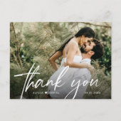 Modern Wedding Photo Handlettered Script Bedankt Briefkaart (Voorkant)