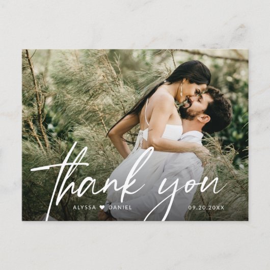 Modern Wedding Photo Handlettered Script Bedankt Briefkaart (Voorkant)