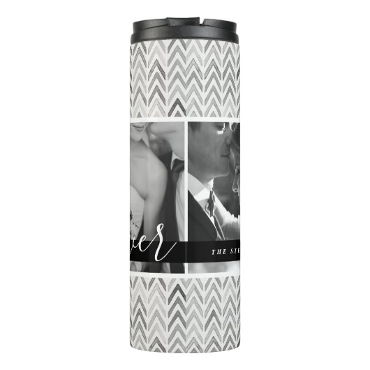 Modern Wedding Photo Monogram en datum van vastste Thermosbeker (Achterkant)