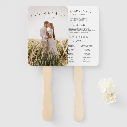 Modern Wedding Program Fans with Photo Handwaaier (Voorkant en achterkant)