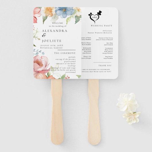 Modern Wedding Program Fans with Photo Handwaaier (Voorkant en achterkant)