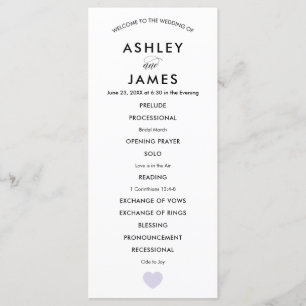 Modern Wedding Programme for Ceremony Lavender Hea Programma