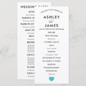 Modern Wedding Programme met Turquoise Heart Programma (Voorkant / Achterkant)