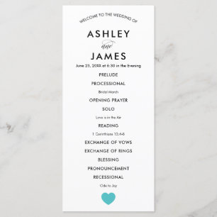 Modern Wedding Programme met Turquoise Heart Programma