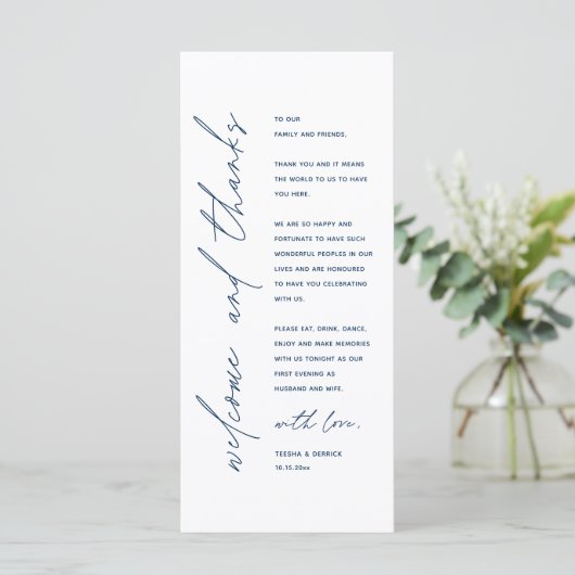 Modern Wedding Reception Dinner Thank You Card Programma (Staand voorkant)
