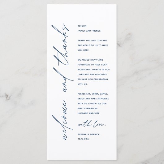 Modern Wedding Reception Dinner Thank You Card Programma (Voorkant)
