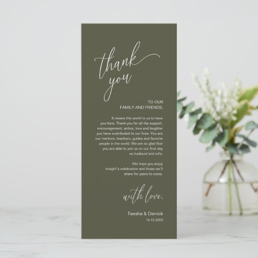 Modern Wedding Reception Dinner Thank You Card Programma (Staand voorkant)