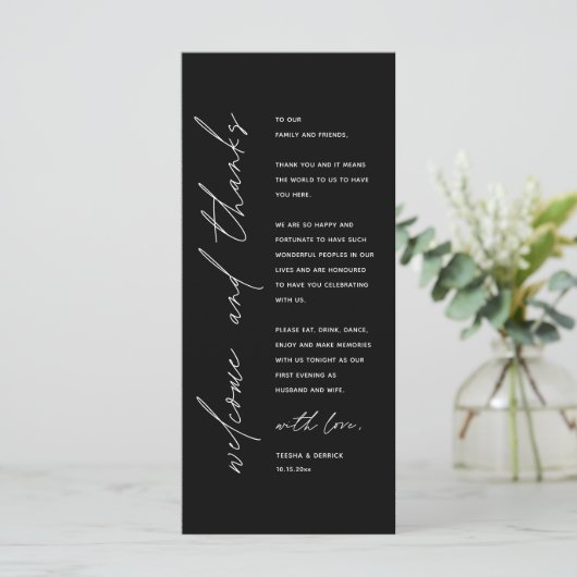 Modern Wedding Reception Dinner Thank You Card Programma (Staand voorkant)