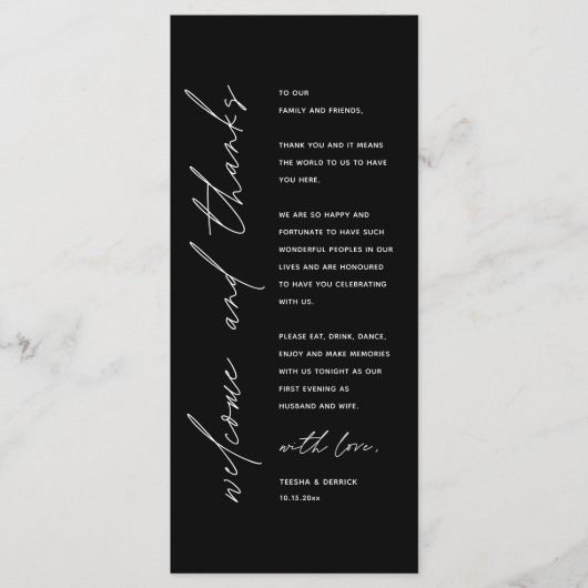 Modern Wedding Reception Dinner Thank You Card Programma (Voorkant)