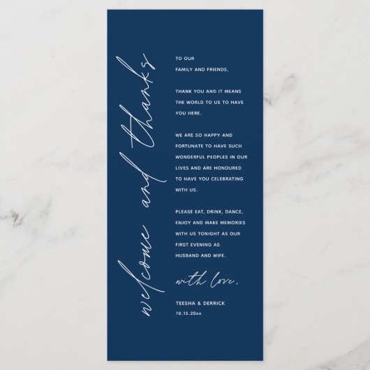 Modern Wedding Reception Dinner Thank You Card Programma (Voorkant)