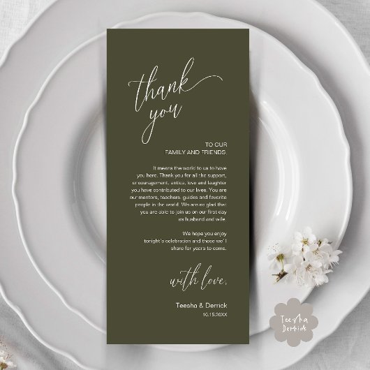 Modern Wedding Reception Dinner Thank You Card Programma