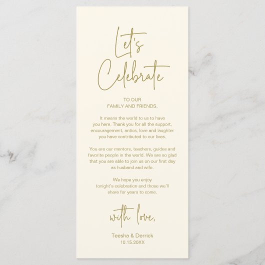 Modern Wedding Reception Dinner Thank You Card Programma (Voorkant)